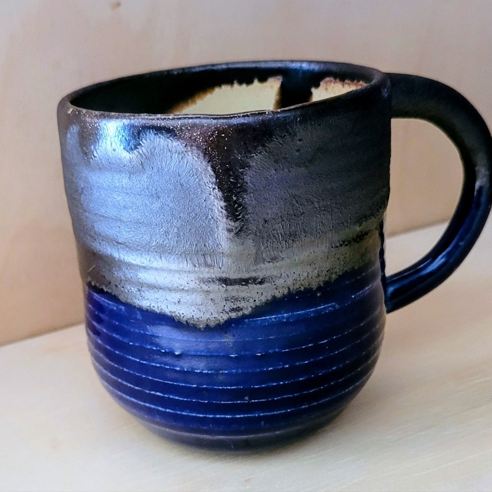 Handcrafted Blue and Black Ceramic Mug